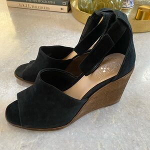 Vince Camuto Black Suede Ankle Strap Wedge Sandals - Women Size 8 Brand New